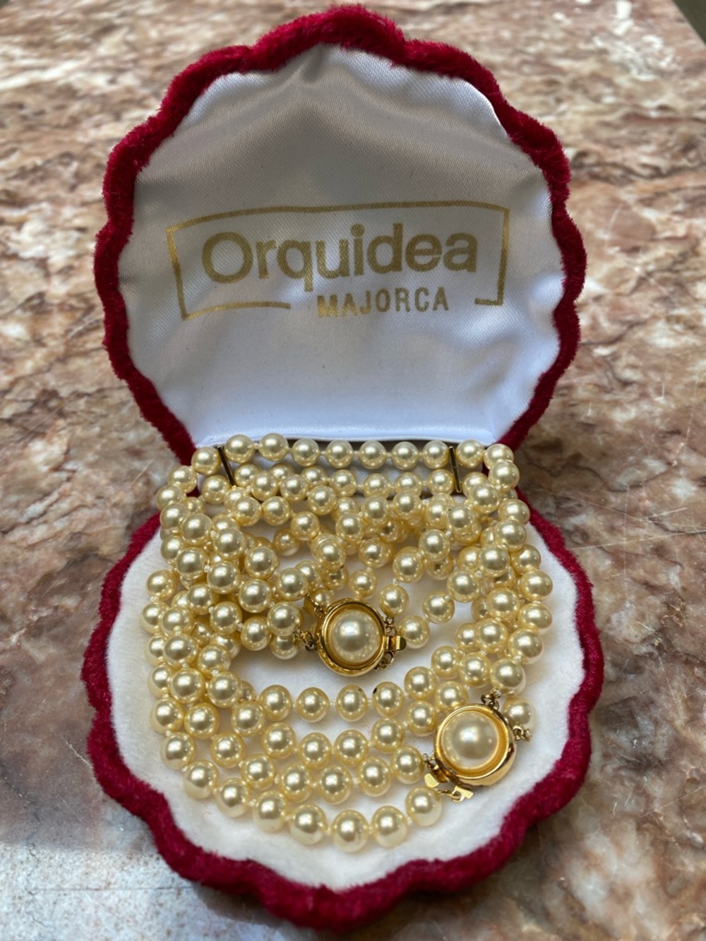 Orquidea Majorca imitation Ivory pearl gold tone-925 set bracelt & necklace